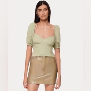 Aritzia Wilfred Novella Blouse Sweetheart Bodice Ruched Short Sleeve Top Size XL